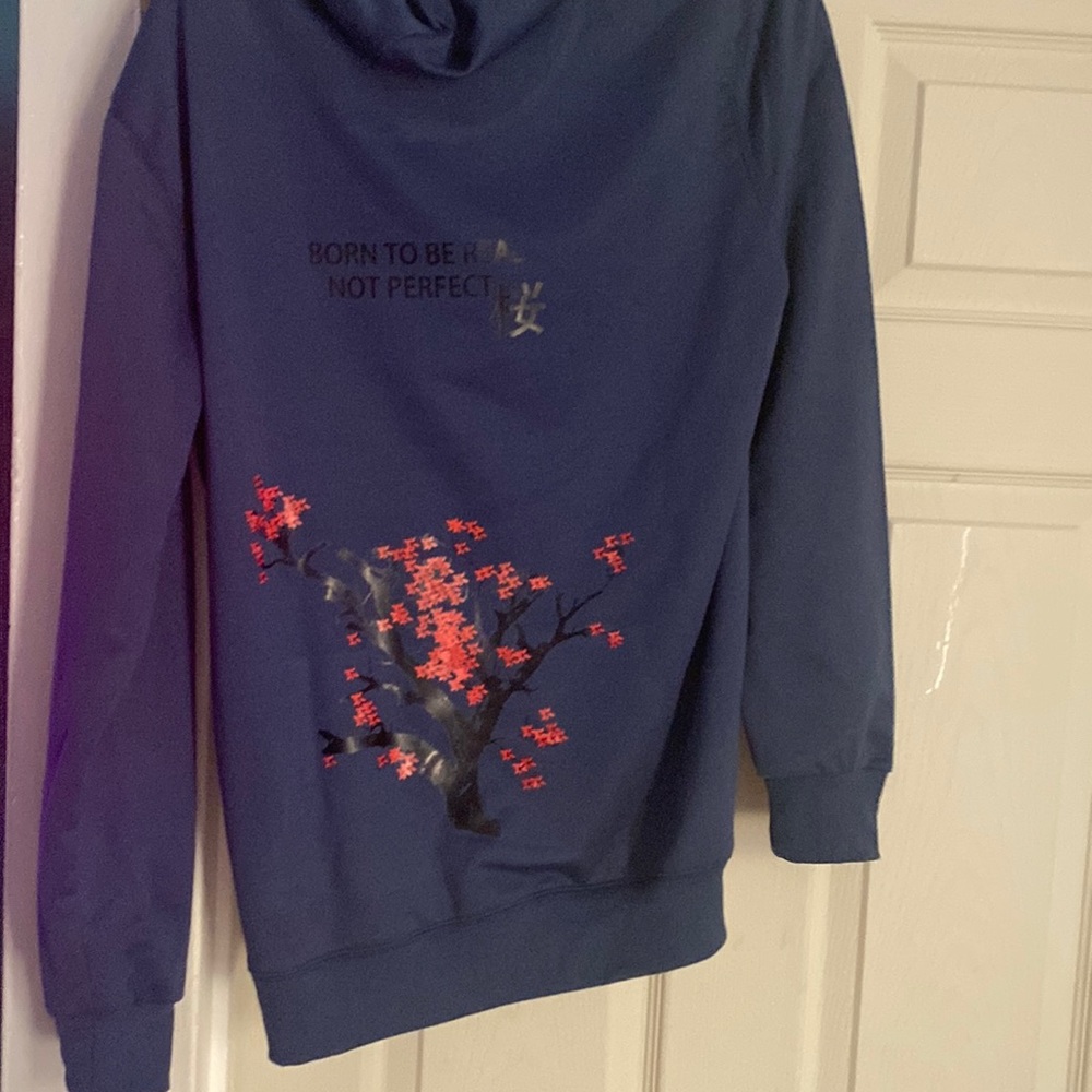 Navy blue Japanese Sakura tree “born to be ready hoodie”